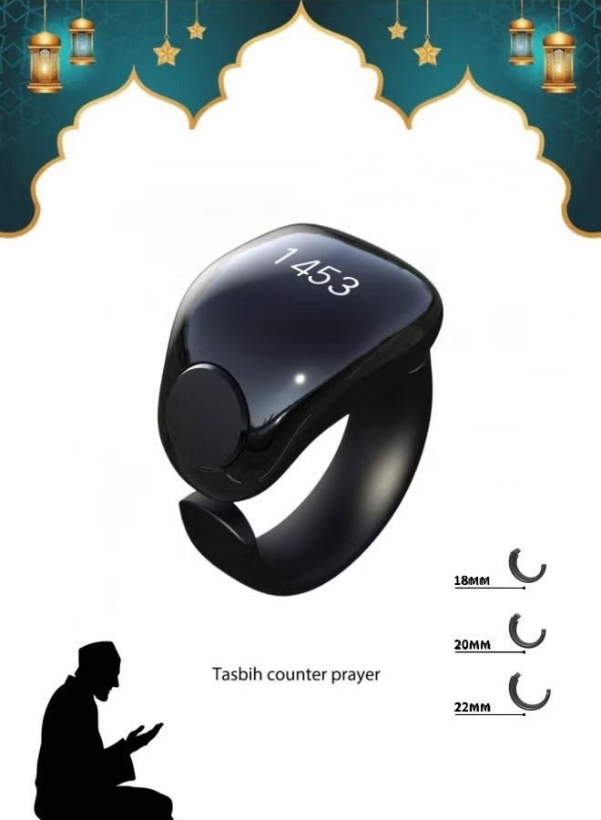 Bukela Tasbih Zikr Smart Praise Ring, Adjustable Praise Ring Finger Counter with 3 Sizes (18/20/22mm), APP Support Digital Counter Prayer Reminder Rings, Waterproof 4 Digit Finger Counter Zikr Ring for Muslims (Black) - Image 1